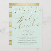 Gouddruppels en script baby shower nodigen uit in  kaart (Voorkant / Achterkant)