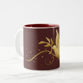 Goudduif met kerstkoffie, pups en bekertjes tweekleurige koffiemok (Voorkant links)