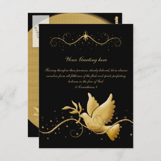 Goudduif met vredelievende tweekleurige Christelij Briefkaart (Voorkant / Achterkant)