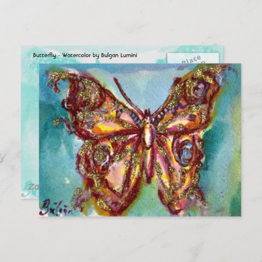 GOUDE BUTTERFLES IN BLAUW BRIEFKAART (Voorkant / Achterkant)