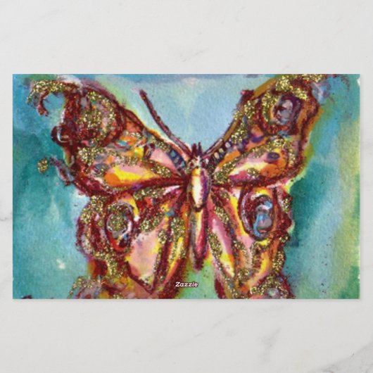 GOUDE BUTTERFLES IN BLAUW BRIEFPAPIER (Achterkant)