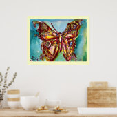 GOUDE BUTTERFLES IN BLAUW POSTER (Keuken)