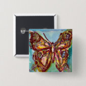 GOUDE BUTTERFLES IN BLAUW VIERKANTE BUTTON 5,1 CM (Voorkant /achterkant)