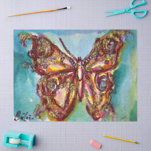 GOUDE BUTTERFLES IN BLAUWE Waterverf Tissuepapier (Craft)