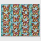 GOUDE BUTTERFLES IN BLUE Waterverf Wrapping Paper Cadeaupapier (Vlak)