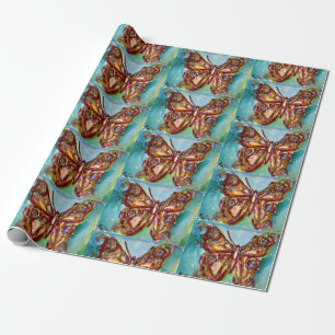 GOUDE BUTTERFLES IN BLUE Waterverf Wrapping Paper Cadeaupapier