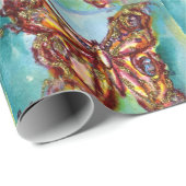 GOUDE BUTTERFLES IN BLUE Waterverf Wrapping Paper Cadeaupapier (Rol Hoek)