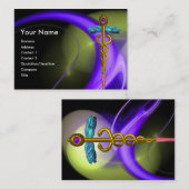 GOUDE CADUCEUS IN BLAUWE PAARSE GROENE FRACTALE ZW VISITEKAARTJE (Voorkant / Achterkant)