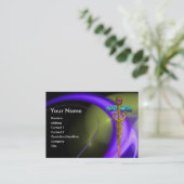 GOUDE CADUCEUS IN BLAUWE PAARSE GROENE FRACTALE ZW VISITEKAARTJE (Staand voorkant)