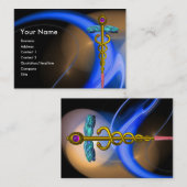 GOUDE CADUCEUS IN BLAUWE PINKGEEL FRACTALE ZWISSEL VISITEKAARTJE (Voorkant / Achterkant)