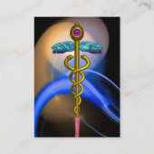 GOUDE CADUCEUS IN BLAUWE PINKGEEL FRACTALE ZWISSEL VISITEKAARTJE (Achterkant)
