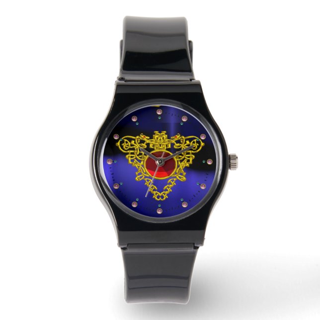 GOUDE CELTISCHE HART MET RODE RUBY HORLOGE (Voorkant)