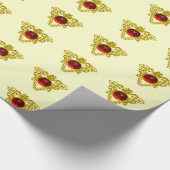 GOUDE CELTISCHE HART MET RODE RUBY, Valentijnsdag Cadeaupapier (Hoek)