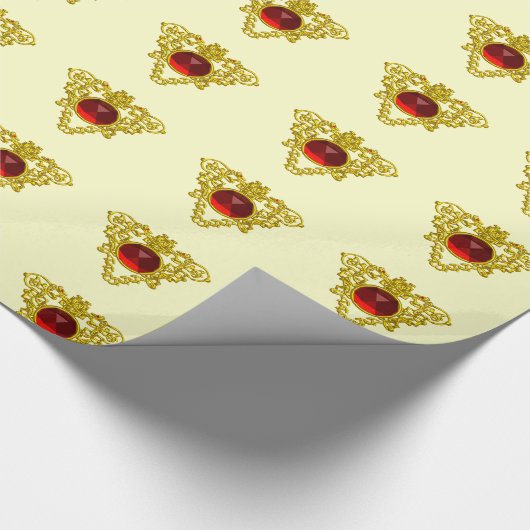 GOUDE CELTISCHE HART MET RODE RUBY, Valentijnsdag Cadeaupapier (Hoek)