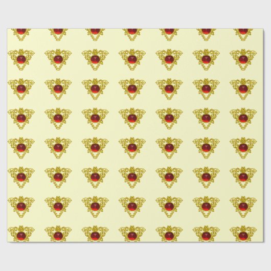 GOUDE CELTISCHE HART MET RODE RUBY, Valentijnsdag Cadeaupapier (Vlak)