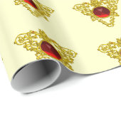 GOUDE CELTISCHE HART MET RODE RUBY, Valentijnsdag Cadeaupapier (Rol Hoek)