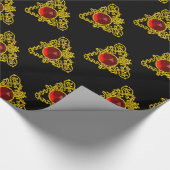 GOUDE CELTISCHE HART MET RODE RUBY, Valentijnsdag Cadeaupapier (Hoek)