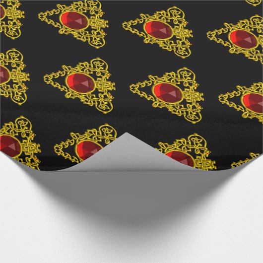 GOUDE CELTISCHE HART MET RODE RUBY, Valentijnsdag Cadeaupapier (Hoek)