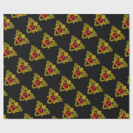 GOUDE CELTISCHE HART MET RODE RUBY, Valentijnsdag Cadeaupapier (Vlak)