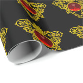 GOUDE CELTISCHE HART MET RODE RUBY, Valentijnsdag Cadeaupapier (Rol Hoek)