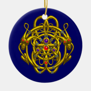 GOUDE CELTISCHE KENNIS MET TWEE TEKENS KERAMISCH ORNAMENT