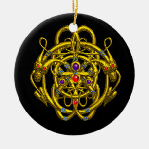 GOUDE CELTISCHE KENNIS MET TWINE DRAGEN KERAMISCH ORNAMENT
