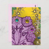 GOUDE PAARSE LACE-STROMEN EN KLEURSTONEN BRIEFKAART (Voorkant / Achterkant)