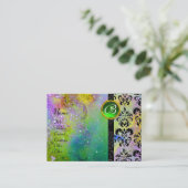 GOUDE PAARSE SPARKLEDING DAMASKMONOGRAM, groen gee Visitekaartje (Staand voorkant)