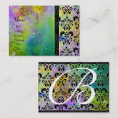 GOUDE PAARSE SPARKLEDING DAMASKMONOGRAM, groen gee Visitekaartje (Voorkant / Achterkant)