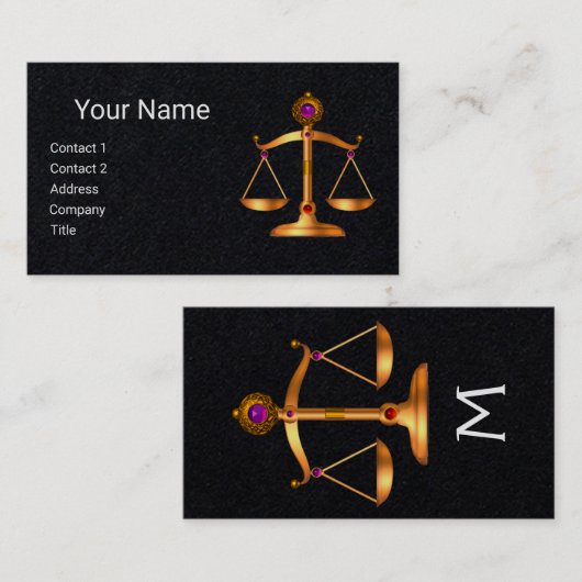 GOUDE SCHALEN VAN HET RECHT, JUSTITIE MONOGRAM, zw Visitekaartje (Voorkant / Achterkant)