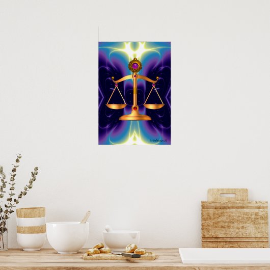 GOUDE SCHALEN VAN HET RECHT MET GEM STONES, rechts Poster (Keuken)