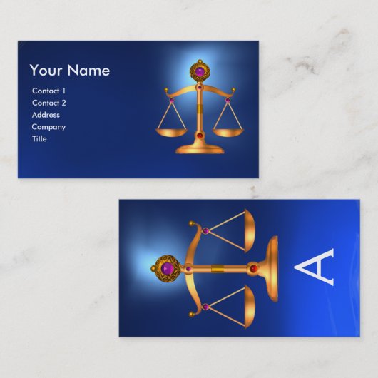 GOUDE WETGEVING MET GEM STONES MONOGRAM Blue Visitekaartje (Voorkant / Achterkant)