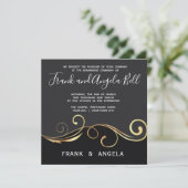 GOUDE ZWIRL- EN ROOKZWARTE INVITATIE KAART (Staand voorkant)