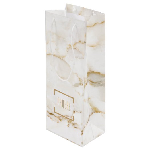 Goudeffect Marmer (op maat) Wijn Cadeautas (Achterkant Gekanteld)