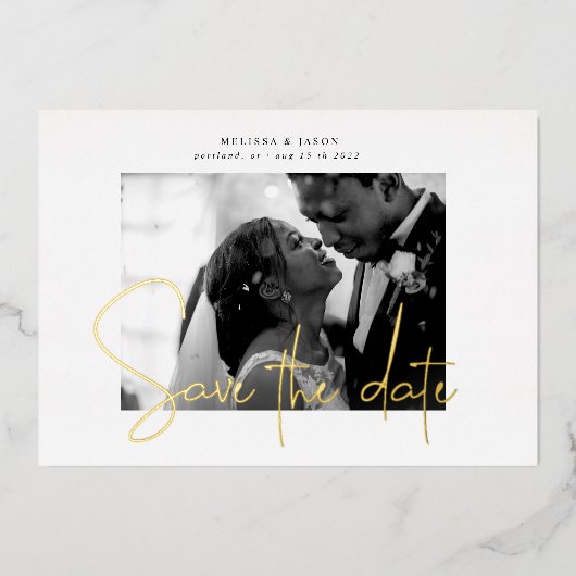 goudelegant manuscript sparen de datumUitnodiging  Folie Uitnodiging (Voorkant)