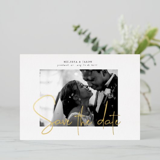 goudelegant manuscript sparen de datumUitnodiging  Folie Uitnodiging (Staand Voorkant)