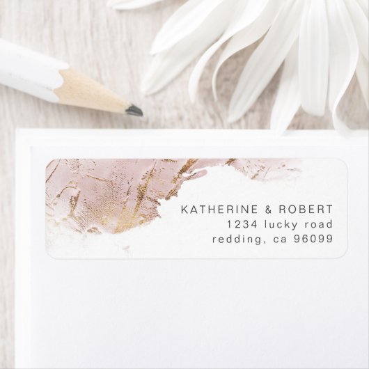 Goudelegant roos-bruiloft ReturnAddress Etiket (Insitu)