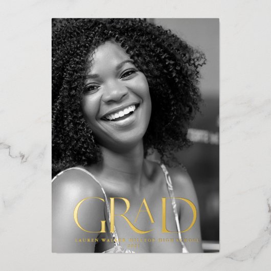 goudelegant script afstuderen bekendmaking folie uitnodiging (Voorkant)