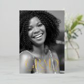 goudelegant script afstuderen bekendmaking folie uitnodiging (Staand Voorkant)