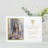 Goudelegante foto van afstuderen in de verpleegsch aankondiging (Staand voorkant)