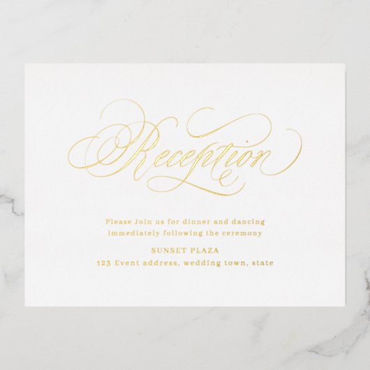 Goudelegante klassieke calligrafie bruiloft recept folie uitnodiging briefkaart (Voorkant)