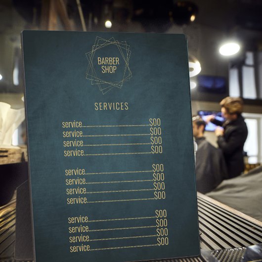 Goudelegante lijst van prijzen in de Barberwinkel Fotoplaat