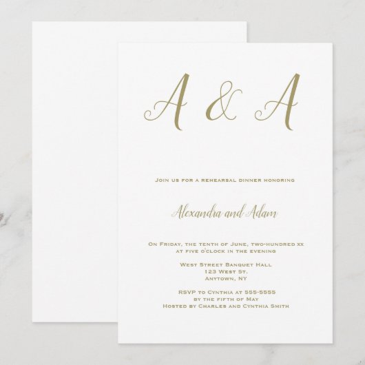 Goudelegante monogram repetitie voor diners kaart (Voorkant / Achterkant)