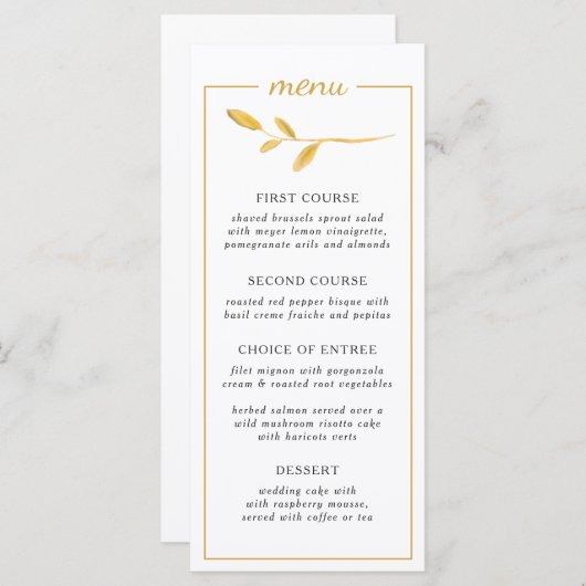 Goudelegante tak. Chic modern Wedding Menu (Voorkant / Achterkant)