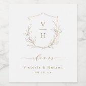 Goudelegantie botanische monogram bruiloft wijn etiket (Enkel label)
