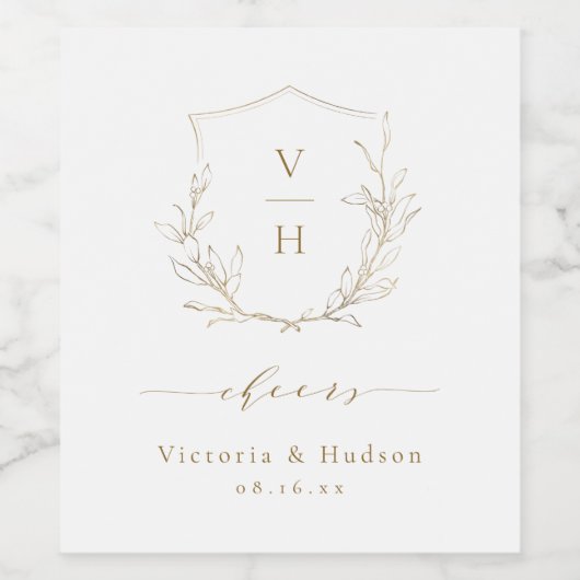 Goudelegantie botanische monogram bruiloft wijn etiket (Enkel label)