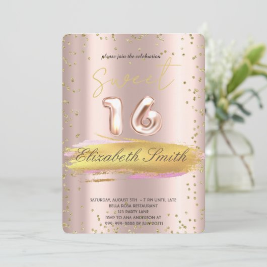 Goudelegantie, goudzoete zestien rozen Invitat Kaart (Staand voorkant)