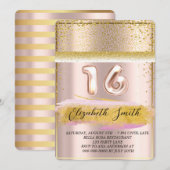 Goudelegantie, roos goudzoete zestien Invitati Kaart (Voorkant / Achterkant)