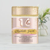 Goudelegantie, roos goudzoete zestien Invitati Kaart (Staand voorkant)