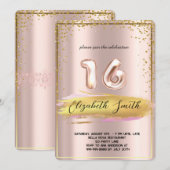 Goudelegantie, roos goudzoete zestien Invitati Kaart (Voorkant / Achterkant)